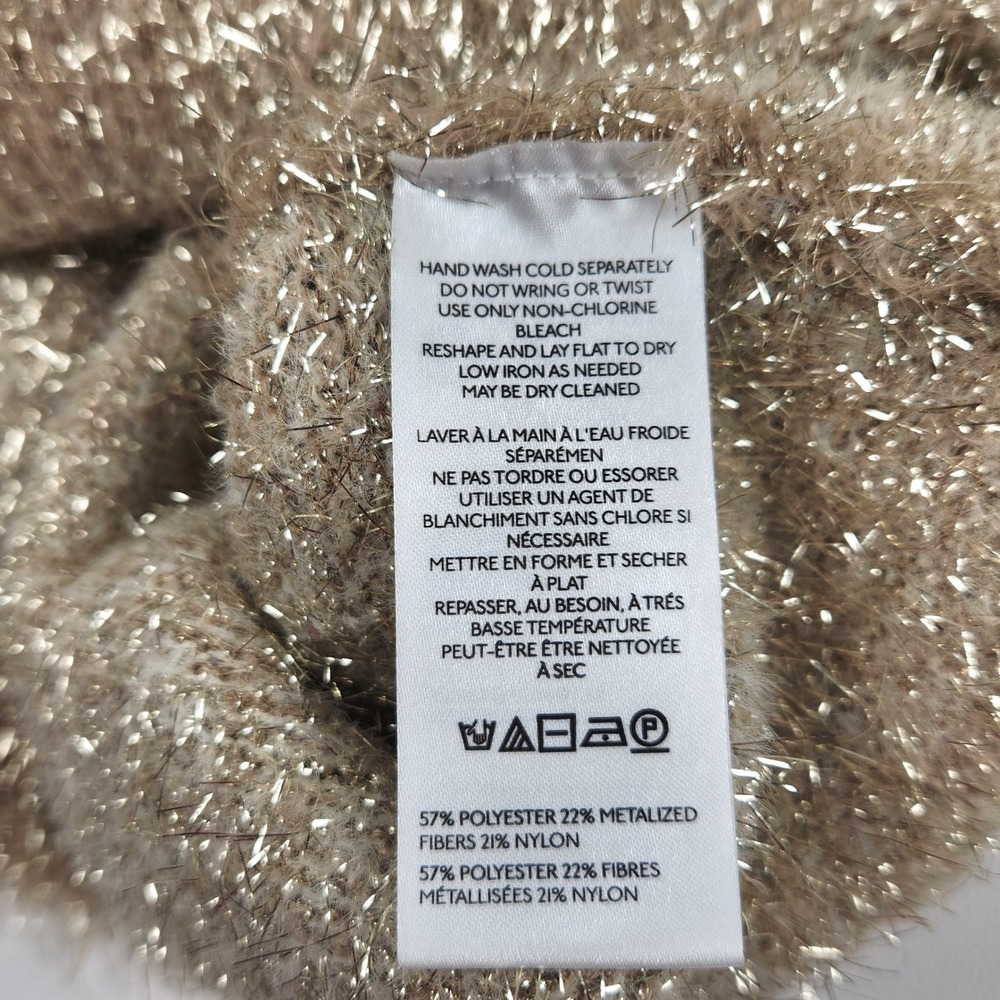 By Anthropologie Eyelash Pullover Sweater M Gold Metallic Tinsel Scoop Back Tie - Picture 11 of 12